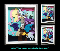 Size: 1325x1132 | Tagged: safe, artist:the-paper-pony, discord, fluttershy, g4, papercraft, shadowbox