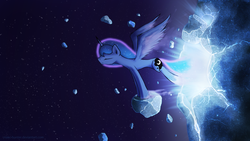 Size: 2300x1300 | Tagged: safe, artist:makc-hunter, princess luna, alicorn, pony, g4, eyes closed, female, flying, solo