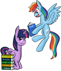 Size: 1024x1195 | Tagged: safe, artist:melisong777, rainbow dash, twilight sparkle, alicorn, pony, g4, book, female, mare, twilight sparkle (alicorn)