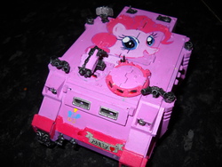 Size: 3648x2736 | Tagged: safe, artist:40kponyguy, pinkie pie, g4, bolter, crossover, figurine, gaming miniature, gun, high res, irl, metal bawkses, miniature, photo, rhino tank, space marine, storm bolter, vehicle, warhammer (game), warhammer 40k, weapon