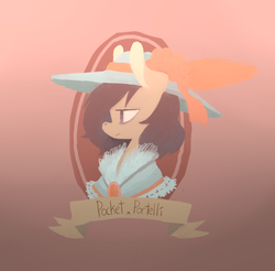 Size: 909x893 | Tagged: dead source, safe, artist:berrydrops, oc, oc only, earth pony, pony, bust, clothes, female, gradient background, hat, mare, portrait, profile, solo