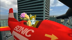 Size: 640x360 | Tagged: safe, scootaloo, g4, 3d, crossover, gmod, male, miles "tails" prower, plane, sonic the hedgehog (series), tornado