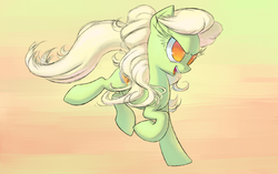 Size: 2500x1569 | Tagged: safe, artist:sy-vs, granny smith, g4, female, running, simple background, solo, young granny smith, younger