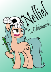 Size: 4156x5856 | Tagged: safe, artist:ispincharles, pony, absurd resolution, arrancar, bleach (manga), female, gradient background, mare, nelliel tu odelschwanck, ponified, simple background, solo, sword, weapon
