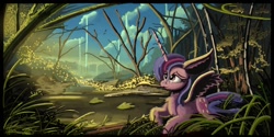 Size: 1264x632 | Tagged: safe, artist:auroriia, twilight sparkle, alicorn, pony, g4, female, mare, mountain, nature, solo, twilight sparkle (alicorn), water