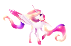 Size: 1400x900 | Tagged: safe, artist:sylvaur, princess celestia, pony, g4, female, mare, rainbow power, rainbow power-ified, simple background, solo, transparent background