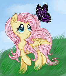 Size: 504x576 | Tagged: safe, artist:artisticdoe, fluttershy, butterfly, pegasus, pony, g4, female, solo