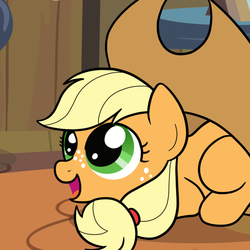 Size: 555x555 | Tagged: safe, artist:drawponies, applejack, g4, comic, cute, female, foal, hat, jackabetes, preview, solo