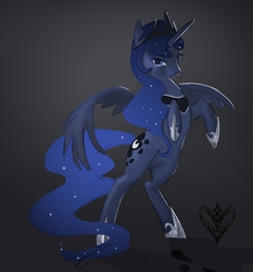 Size: 2520x2700 | Tagged: safe, artist:forgotten-wings, princess luna, alicorn, pony, g4, crown, female, high res, hoof shoes, jewelry, mare, peytral, rearing, regalia, solo