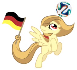 Size: 4222x3857 | Tagged: safe, artist:estories, oc, oc only, oc:alice goldenfeather, pegasus, pony, g4, flag, football, germany, holding a flag, prehensile tail, simple background, solo, tail hold, transparent background, vector, world cup