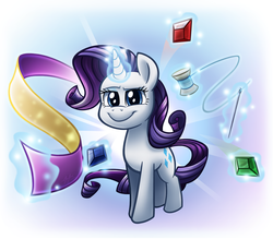 Size: 2268x1984 | Tagged: safe, artist:bcpony, rarity, pony, unicorn, g4, fabric, female, gem, looking at you, magic, mare, needle, smiling, solo, thread