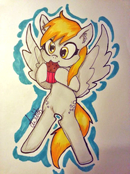 Size: 632x843 | Tagged: safe, artist:dj-rabbit, derpy hooves, pegasus, pony, g4, female, mare, muffin, nom, solo, traditional art