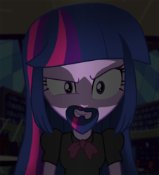 Size: 878x971 | Tagged: safe, artist:thelastgherkin, twilight sparkle, equestria girls, g4, beard, evil, evil twilight, female, solo, wtf