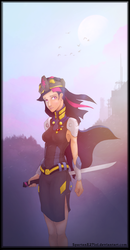 Size: 1037x2000 | Tagged: safe, artist:spartane27lol, twilight sparkle, human, g4, clothes, female, humanized, solo, sword, uniform