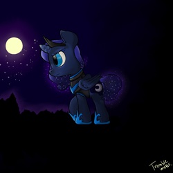 Size: 800x800 | Tagged: safe, artist:tremble, princess luna, g4, female, filly, moon, night, solo, tree, woona, younger