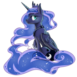 Size: 950x950 | Tagged: safe, artist:moenkin, princess luna, g4, ethereal mane, female, simple background, sitting, solo, transparent background