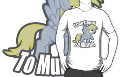 Size: 556x350 | Tagged: safe, artist:pixel-pie-pro, derpy hooves, g4, clothes, female, i can count to potato, merchandise, redbubble, shirt, solo, text
