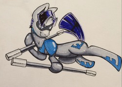 Size: 955x683 | Tagged: safe, artist:pegas1ster, earth pony, pony, action pose, male, nightwing, ponified, solo, traditional art
