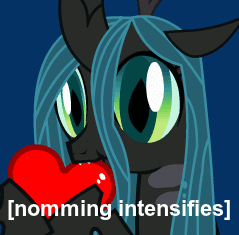 Size: 239x235 | Tagged: safe, queen chrysalis, changeling, changeling queen, g4, animated, chewing, cute, cutealis, descriptive noise, ear flick, female, heart, meme, nom, solo, x intensifies