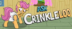 Size: 1250x500 | Tagged: safe, artist:fillyscoots42, scootaloo, pegasus, pony, ask crinkleloo, g4, crinkleloo, cute, cutealoo, diaper, female, non-baby in diaper, poofy diaper, solo, tumblr