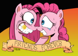 Size: 1024x737 | Tagged: safe, artist:pony-berserker, pinkie pie, g4, duality, gold tooth, old banner, pinkamena diane pie