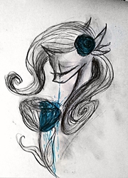 Size: 1404x1948 | Tagged: safe, artist:luted, rarity, g4, crying, female, rose, sad, solo, traditional art