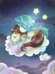 Size: 1024x1372 | Tagged: safe, artist:wilvarin-liadon, oc, oc only, dragon, cloud, cloudy, glasses, night, sleeping