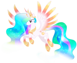 Size: 3000x2441 | Tagged: dead source, safe, artist:moonlightprincess002, princess celestia, alicorn, pony, g4, female, flying, high res, mare, rainbow power, rainbow power-ified, simple background, solo, spread wings, transparent background, vector