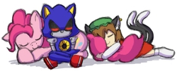 Size: 547x222 | Tagged: safe, artist:azuroru, pinkie pie, g4, chen (touhou), crossover, gift art, metal sonic, sleeping, sonic the hedgehog, sonic the hedgehog (series), touhou