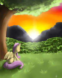 Size: 4000x5000 | Tagged: safe, artist:sacred-hedge, fluttershy, g4, female, solo, sunset