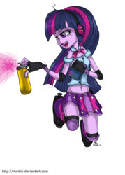 Size: 1024x1434 | Tagged: dead source, safe, artist:mimtii, twilight sparkle, equestria girls, g4, belly button, clothes, crossover, female, humanized, jet set radio, jet set radio future, midriff, skirt, solo