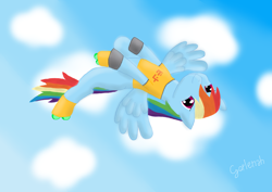 Size: 2912x2059 | Tagged: safe, artist:gorlenah, rainbow dash, g4, beat, cosplay, crossover, female, flying, high res, jet set radio, solo