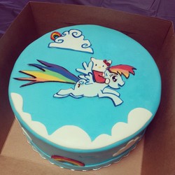 Size: 640x640 | Tagged: safe, rainbow dash, g4, cake, crossover, flying, food art, hello kitty, riding, sanrio