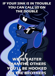 Size: 500x694 | Tagged: safe, artist:drpain, princess luna, g4, clothes, dic, female, hoodie, hug life, lyrics, meme, nintendo, rap, rapping luna, solo, super mario bros., the super mario bros. super show!