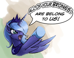 Size: 1000x783 | Tagged: safe, artist:hattonslayden, princess luna, g4, all your base are belong to us, bronybait, crossover, female, meme, s1 luna, solo, zero wing