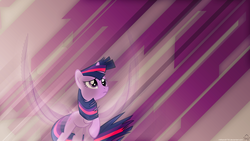 Size: 1920x1080 | Tagged: safe, artist:mithandir730, artist:mysteriouskaos, twilight sparkle, pony, unicorn, g4, female, implied, mare, remake, solo, vector, wallpaper, windswept mane, wings