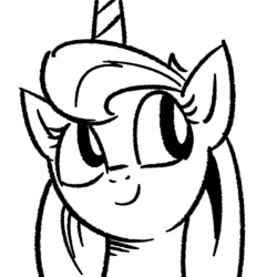 Size: 500x500 | Tagged: safe, artist:lovelyneckbeard, princess luna, g4, cute, female, looking up, monochrome, portrait, smiling, solo