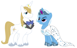 Size: 10778x6763 | Tagged: safe, artist:mokrosuhibrijac, prince blueblood, trixie, g4, absurd resolution, clothes, dress, female, horn, horn ring, male, ship:bluetrix, shipping, simple background, straight, transparent background, vector, wedding dress