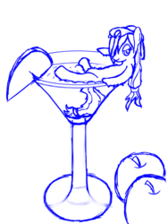 Size: 600x800 | Tagged: safe, artist:14silverlining, applejack, earth pony, pony, g4, alcohol, apple, appletini, cup of pony, female, micro, monochrome, sketch, solo, wip