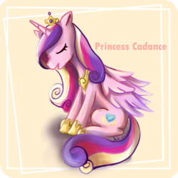 Size: 4093x4093 | Tagged: safe, artist:achi, princess cadance, g4, absurd resolution, eyes closed, female, open mouth, pixiv, sitting, smiling, solo