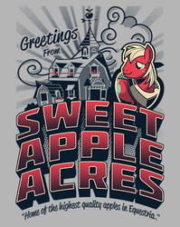 Size: 481x604 | Tagged: safe, artist:gilles bone, big macintosh, earth pony, pony, g4, barn, clothes, male, shirtpunch, solo, stallion, sweet apple acres, t-shirt