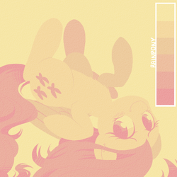 Size: 800x800 | Tagged: safe, artist:hawthornss, fluttershy, pegasus, pony, g4, blushing, chest fluff, female, limited palette, looking at you, on back, solo
