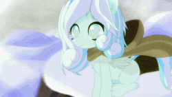Size: 640x360 | Tagged: safe, artist:an-m, oc, oc only, oc:snowdrop, pony, animated, snow, snowfall, solo, wind, wink, youtube link
