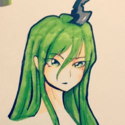 Size: 526x526 | Tagged: safe, artist:haruliina, queen chrysalis, human, g4, female, horn, horned humanization, humanized, portrait, solo, traditional art