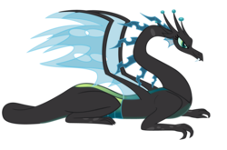 Size: 900x595 | Tagged: safe, artist:queencold, queen chrysalis, dragon, g4, dragoness, dragonified, dragonlis, female, glare, prone, simple background, smirk, solo, species swap, transparent background, vector