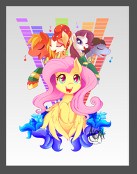 Size: 4500x5700 | Tagged: safe, artist:thenornonthego, big macintosh, fluttershy, rarity, earth pony, pony, filli vanilli, g4, absurd resolution, happy, male, music notes, ponytones, singing, stallion, the ponytones