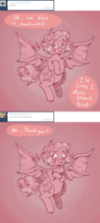 Size: 1280x2828 | Tagged: safe, artist:superlucky13, pinkie pie, bat pony, pony, ask bat pony pinkie, g4, ask, comic, female, mare, race swap, solo, tumblr