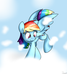 Size: 1363x1500 | Tagged: safe, artist:ramott, rainbow dash, pony, g4, cloud, cloudy, female, simple background, solo