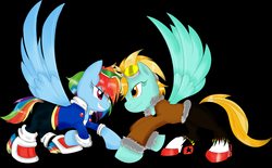 Size: 2986x1853 | Tagged: safe, artist:flam3zero, lightning dust, rainbow dash, g4, clothes, cosplay, crossover, male, paint tool sai, photoshop, shadow the hedgehog, shoes, sonic adventure 2, sonic the hedgehog, sonic the hedgehog (series)