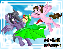 Size: 1024x791 | Tagged: safe, artist:boastudio, artist:shinta-girl, artist:taekwon-magic, oc, oc only, oc:shinta pony, oc:taekwon magic, rubber pony, armpits, batsuit, comet, flying lesson